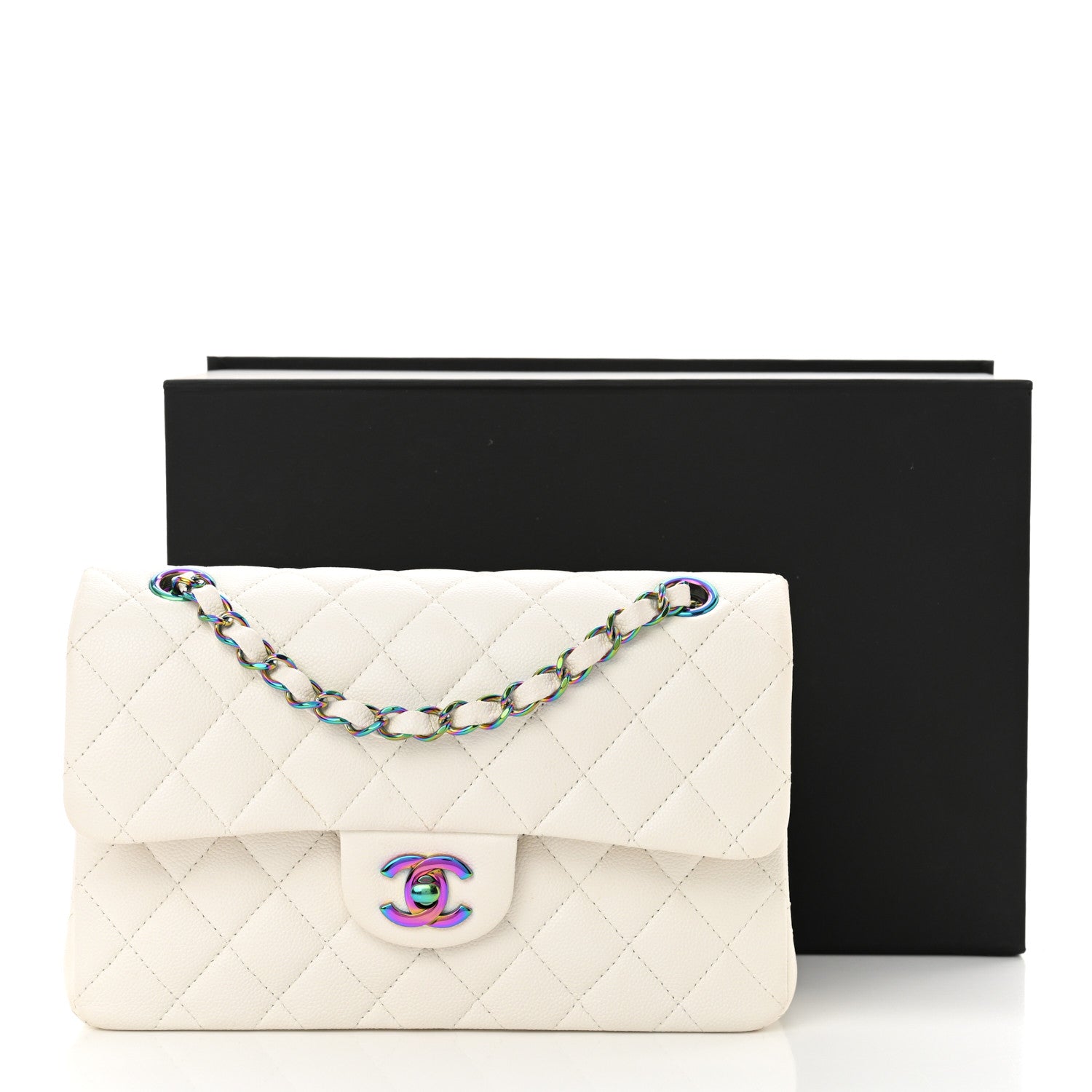 Chanel Caviar Quilted Rainbow CC Small Double Flap White 13 of 13