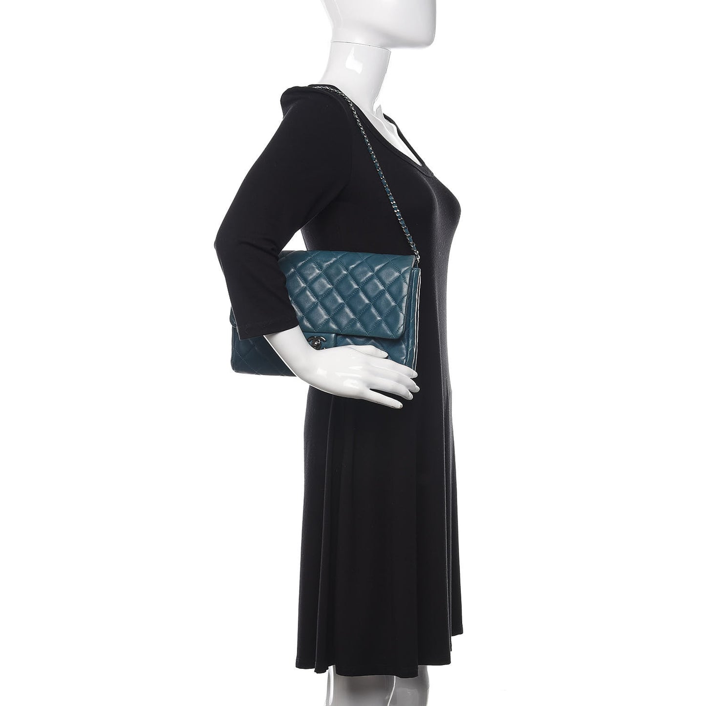 Lambskin Quilted Clutch With Chain Flap Turquoise