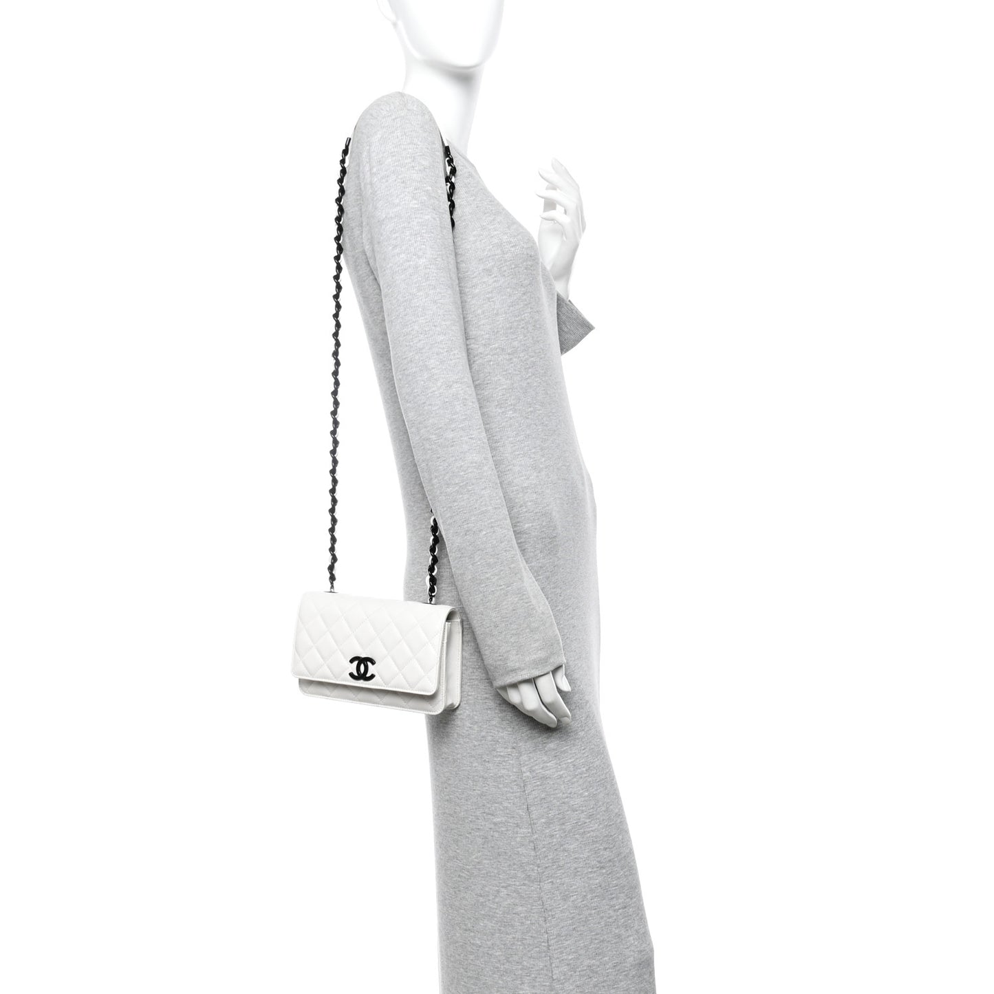 Caviar Quilted My Everything Wallet On Chain WOC White