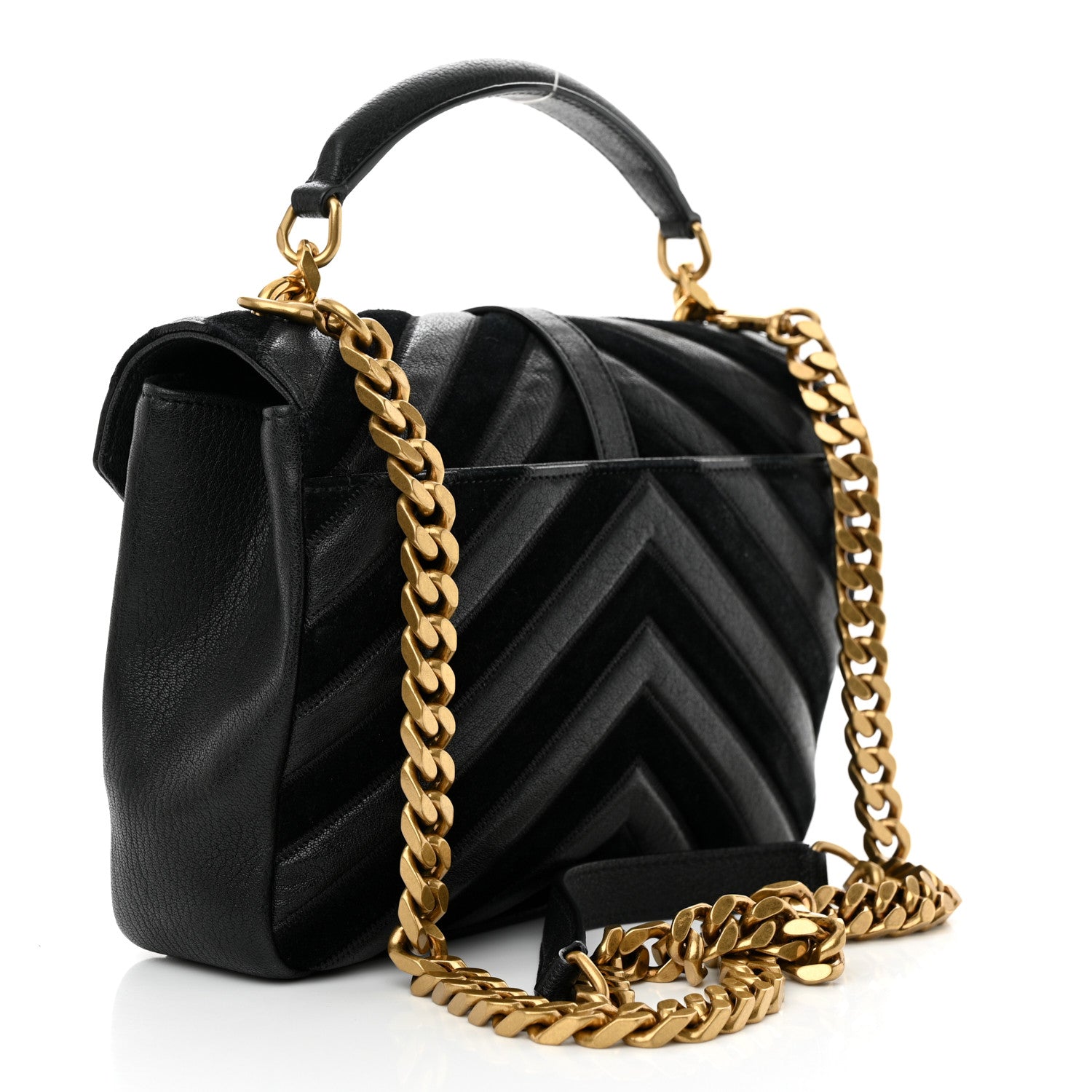 Saint Laurent Calfskin Suede Matelasse Chevron Monogram Medium College Bag Black 3 of 9