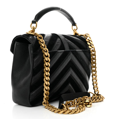 Saint Laurent Calfskin Suede Matelasse Chevron Monogram Medium College Bag Black 3 of 9