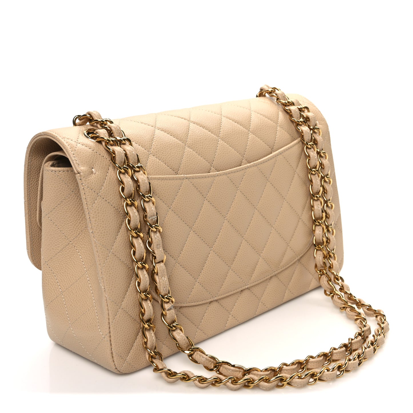 Caviar Quilted Jumbo Double Flap Beige