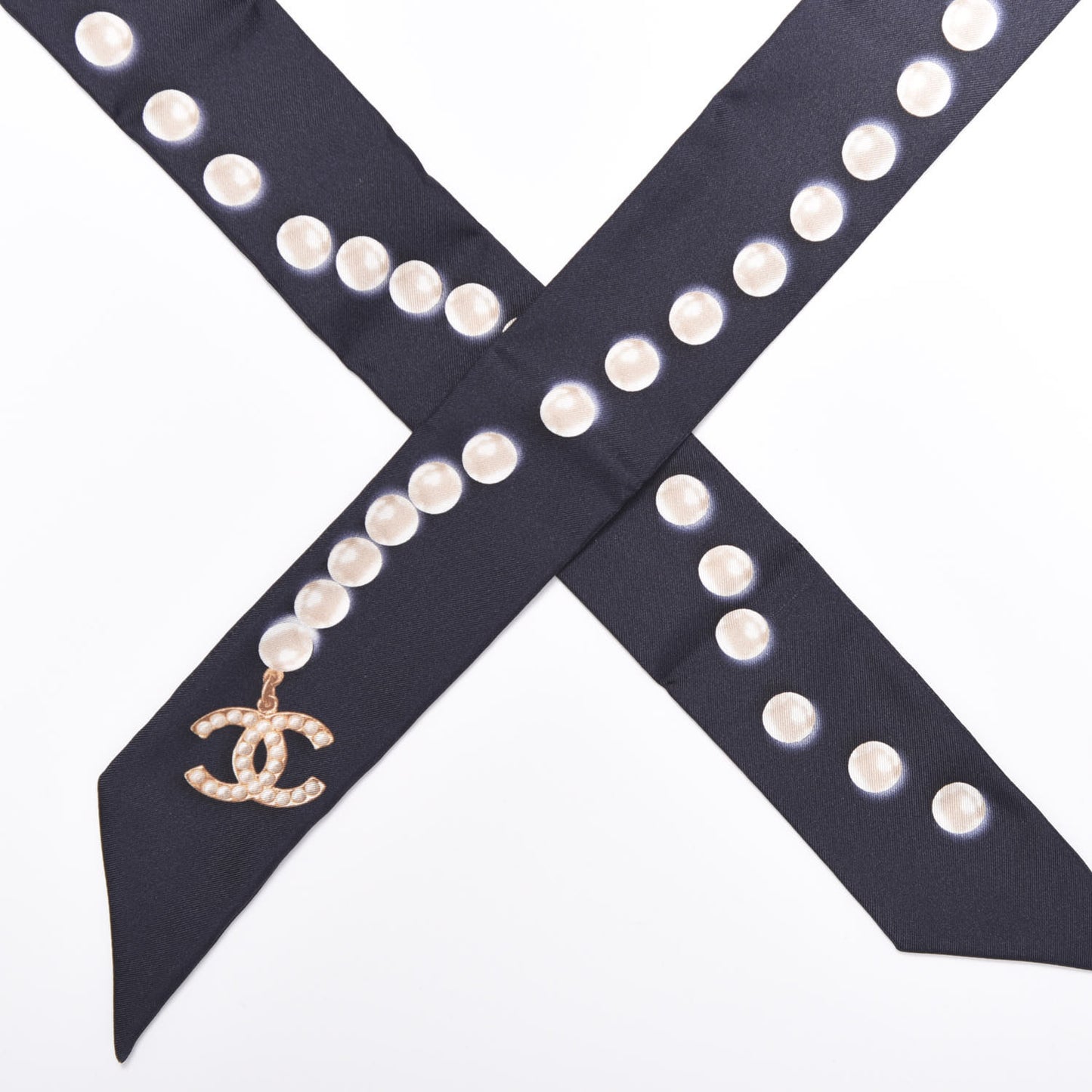 Silk Pearl CC Slim Bandeau Scarf Navy