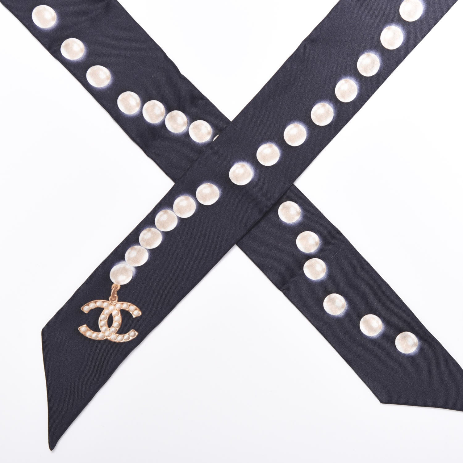 Chanel Silk Pearl CC Slim Bandeau Scarf Navy 2 of 4