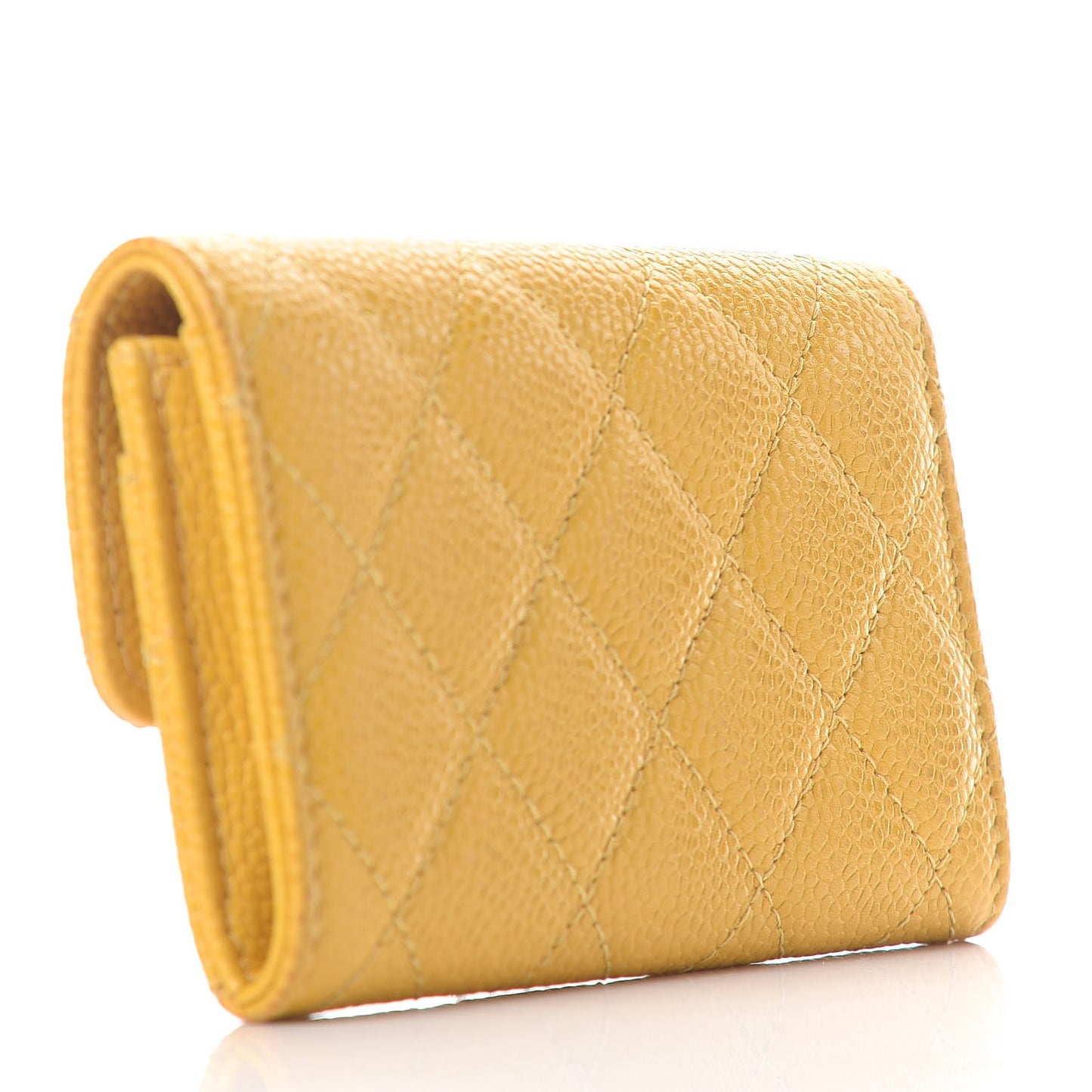 Caviar Quilted Flap Card Holder Yellow