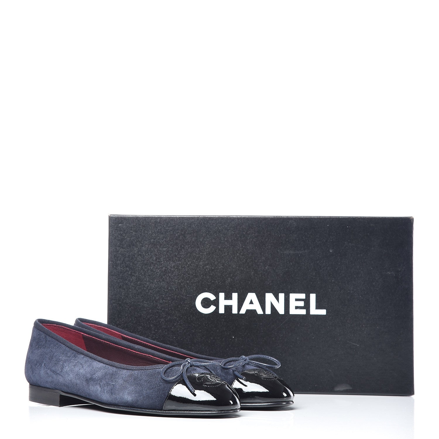 Chanel Suede Patent Cap Toe CC Ballerina Flats 35 Marine Black 11 of 11