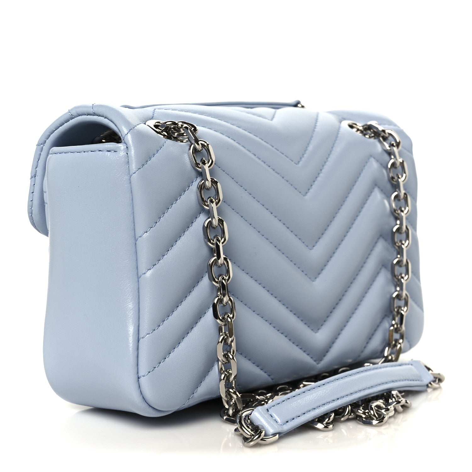 Gucci Lambskin Matelasse Small GG Marmont Shoulder Bag Light Blue 3 of 11