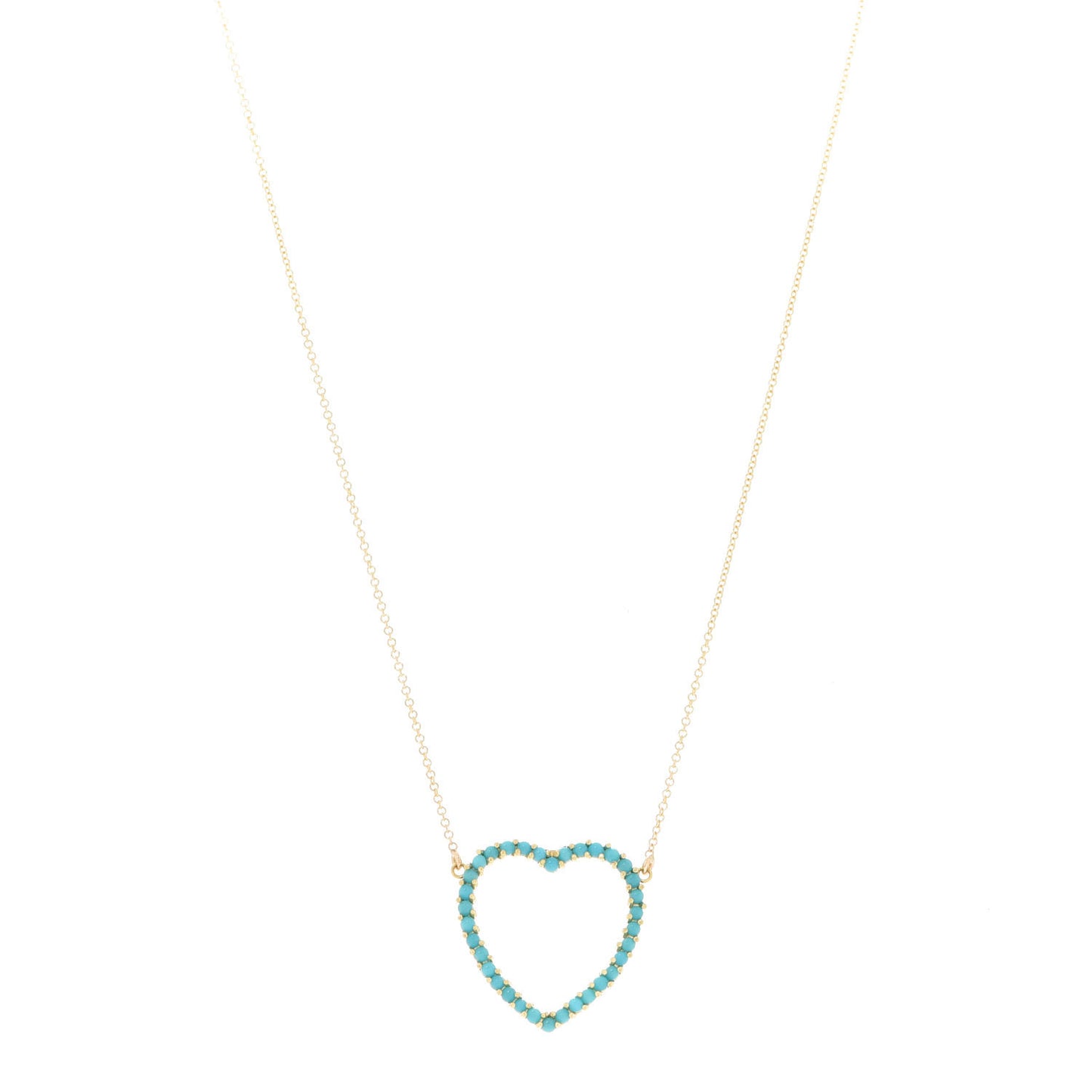 18K Yellow Gold Turquoise Open Heart Pendant Necklace