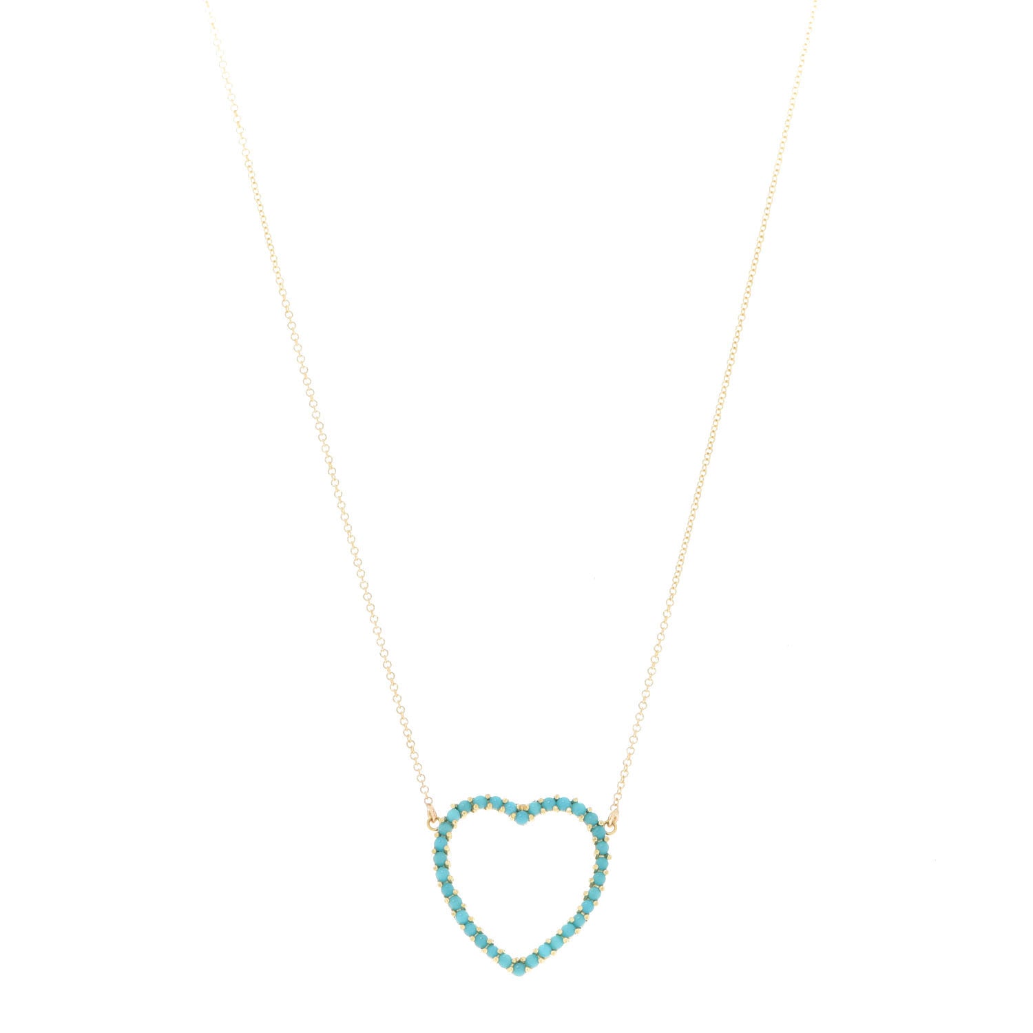 Jennifer Meyer 18K Yellow Gold Turquoise Open Heart Pendant Necklace 1 of 5