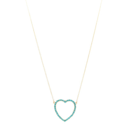 Jennifer Meyer 18K Yellow Gold Turquoise Open Heart Pendant Necklace 1 of 5