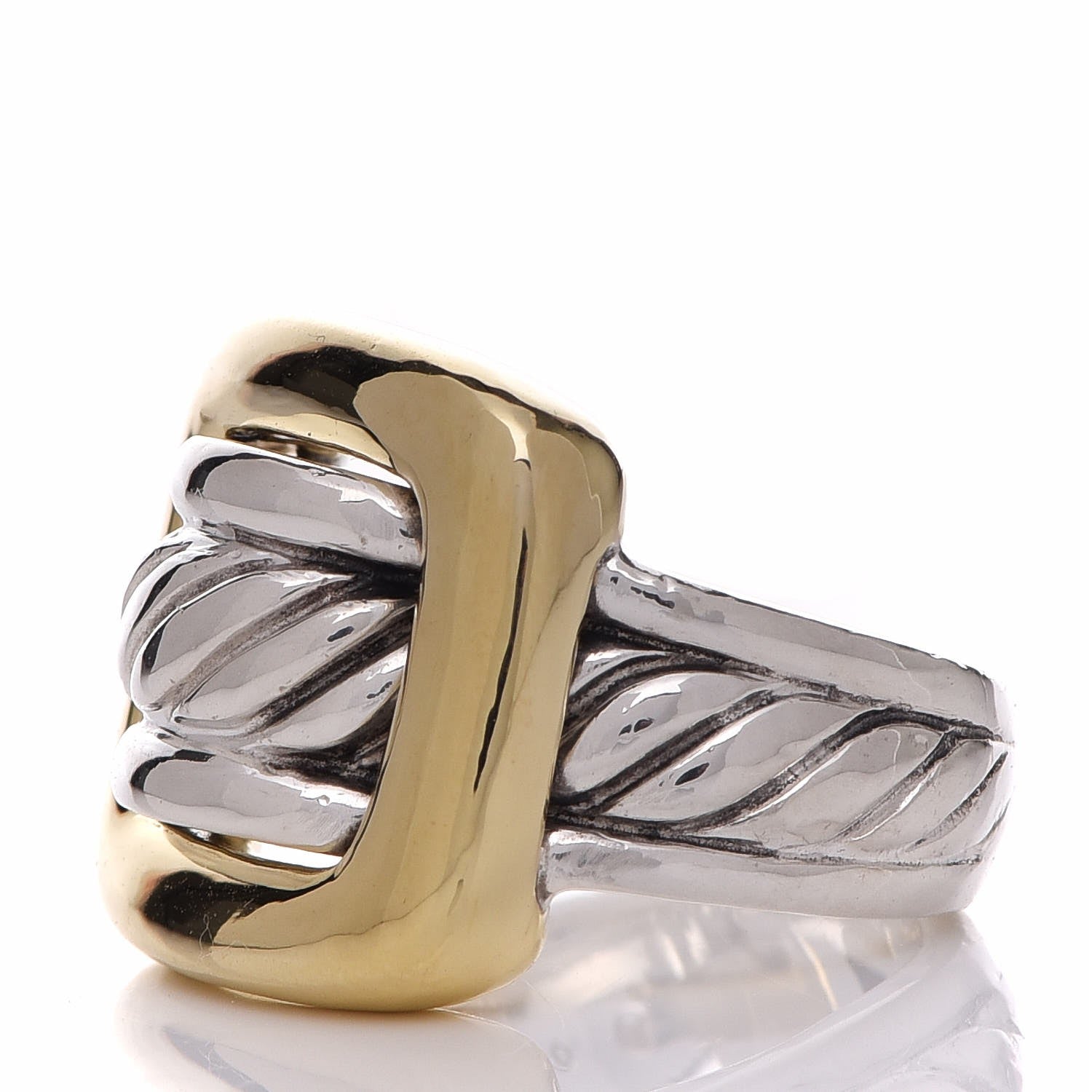 David Yurman Sterling Silver 18K Yellow Gold Buckle Ring 49 4.75 3 of 6