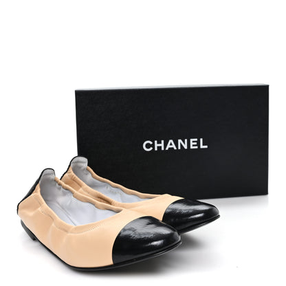 Chanel Lambskin Shiny Goatskin Calfskin Ballerina Flats 39.5 Beige Black 10 of 10