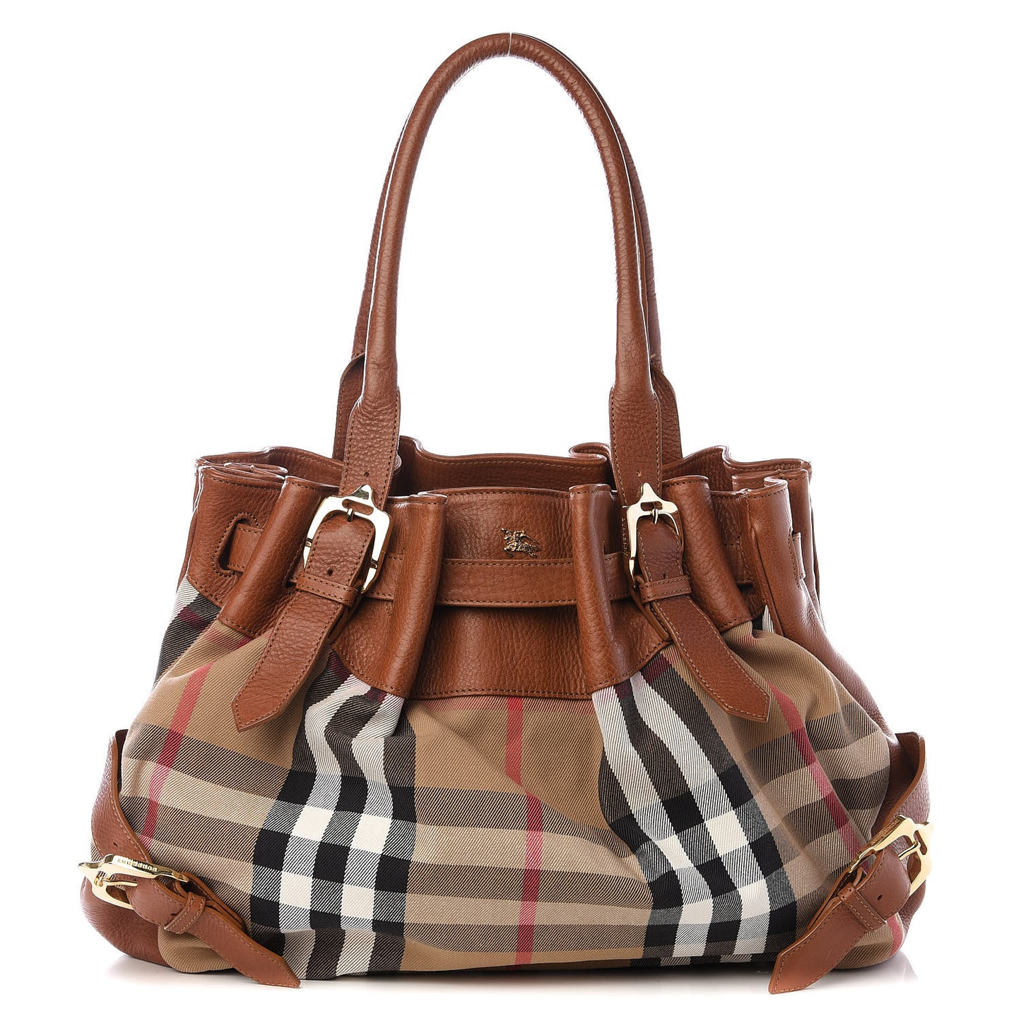 House Check Buckle Tote Dark Tan