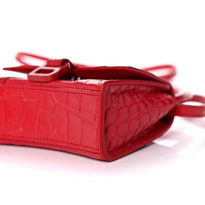 Balenciaga Shiny Calfskin Tonal B Crocodile Embossed Hourglass Top Handle Bag Mini Bright Red 9 of 12