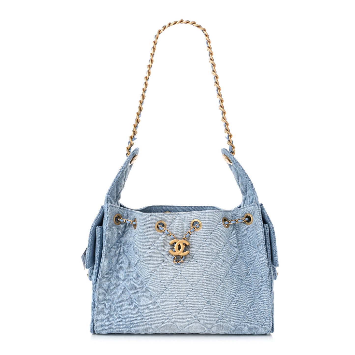Washed Denim Quilted Small Chanel 25 Handbag Blue