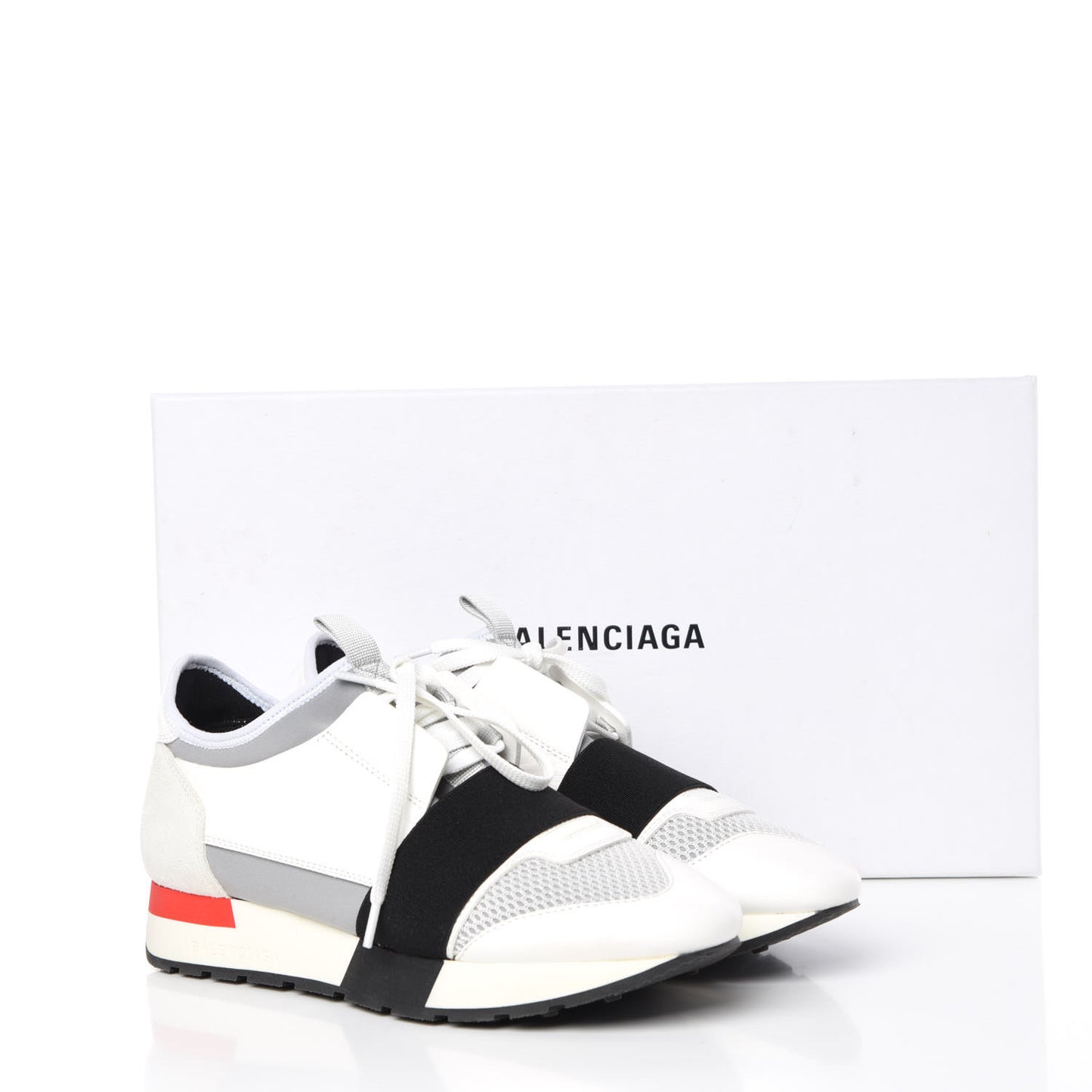 Mesh Calfskin Neoprene Suede Womens Race Runner Sneakers 36 White Black Gris