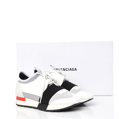 Balenciaga Mesh Calfskin Neoprene Suede Womens Race Runner Sneakers 36 White Black Gris 9 of 9