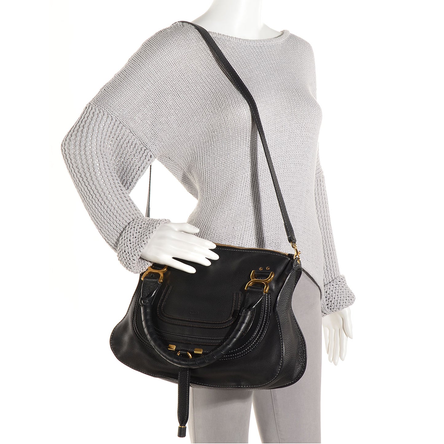 Calfskin Medium Marcie Satchel Black