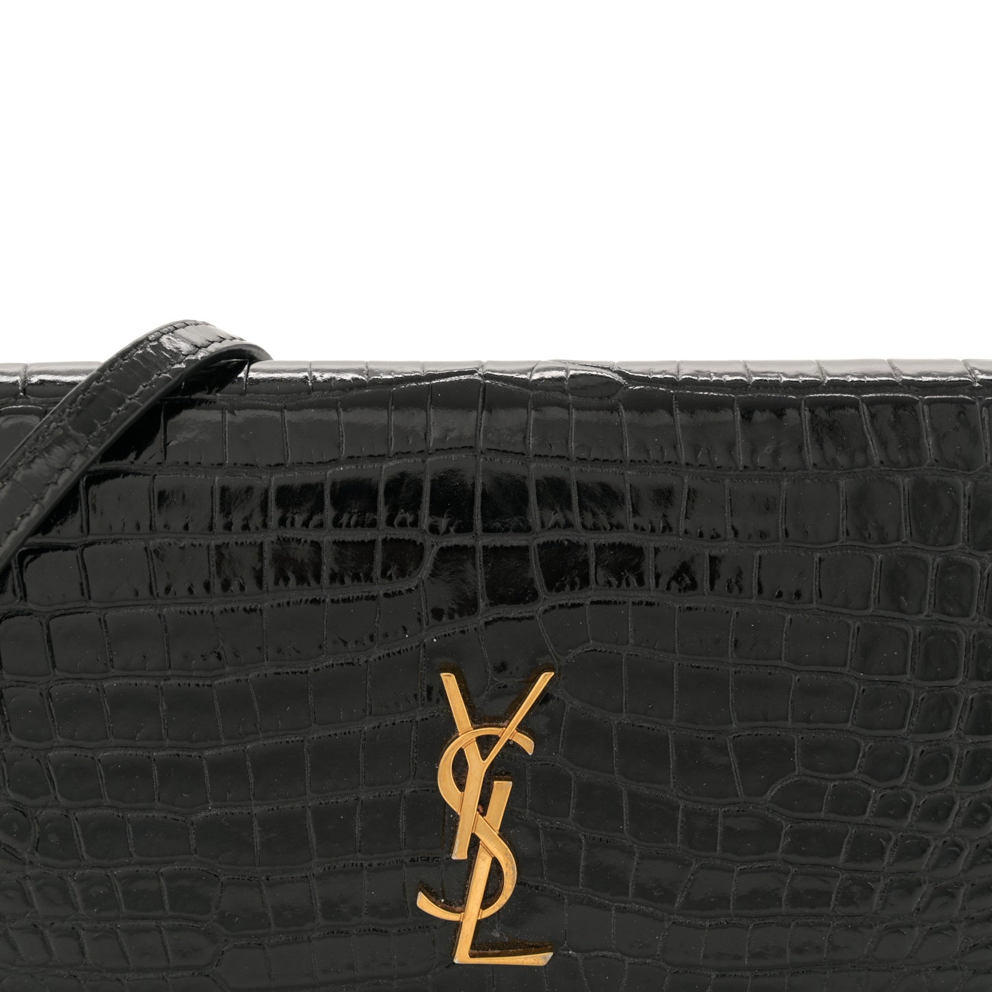 Crocodile Embossed Monogram Phone Holder Crossbody Black