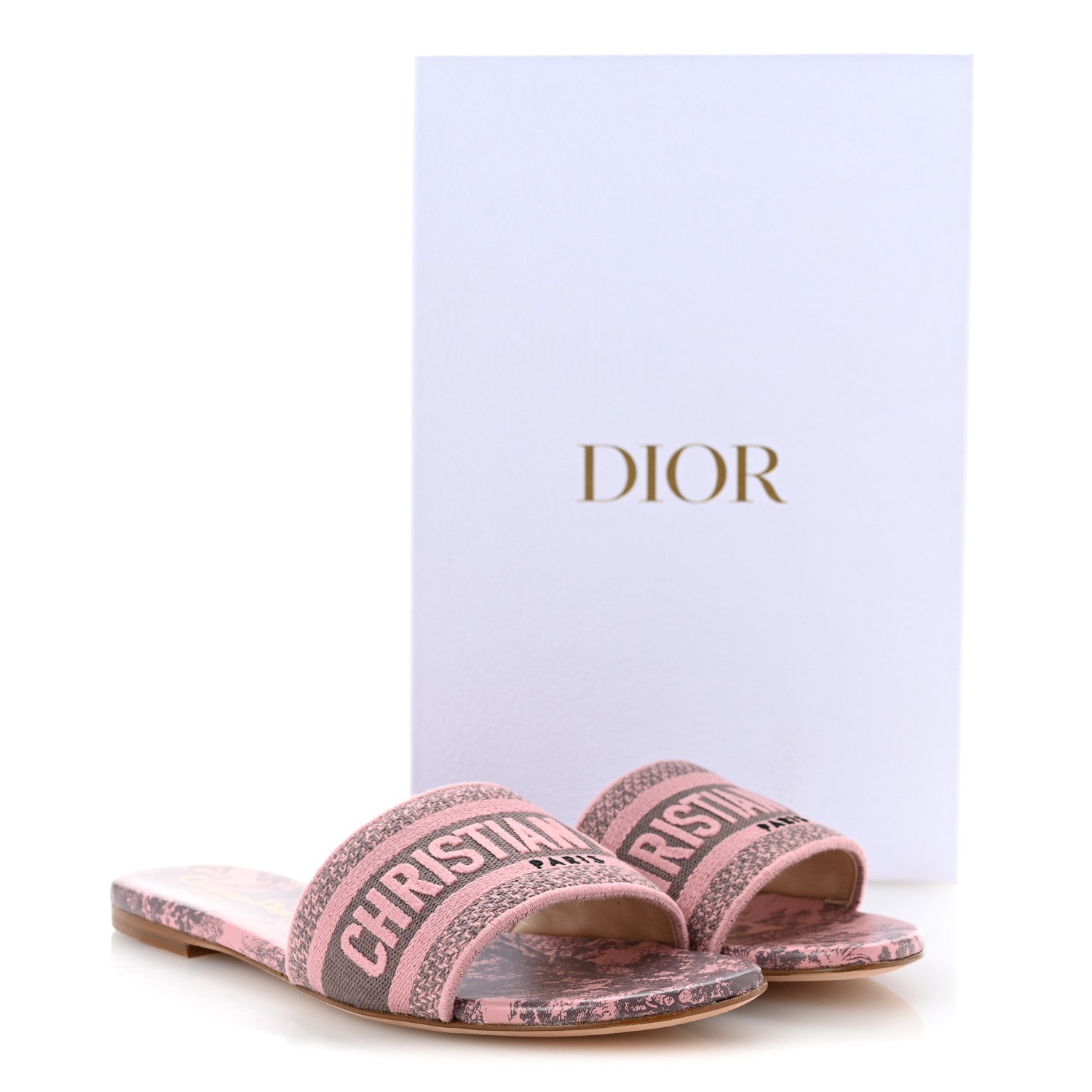 Christian Dior Canvas Toile De Jouy Embroidered Dway Flat Slide Sandals 37.5 Chateau Rose 10 of 10
