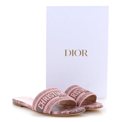 Christian Dior Canvas Toile De Jouy Embroidered Dway Flat Slide Sandals 37.5 Chateau Rose 10 of 10