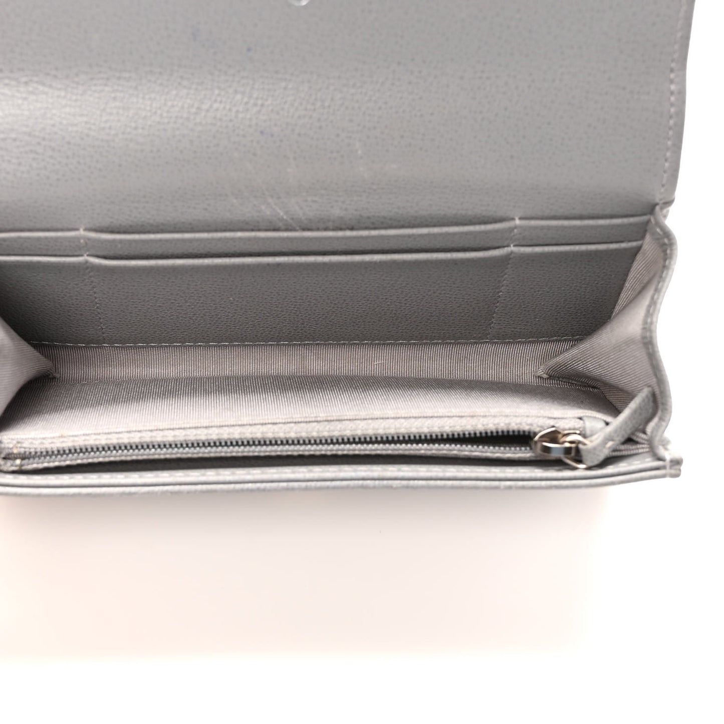 Grained Calfskin Quilted CC Box Flap Wallet Grey