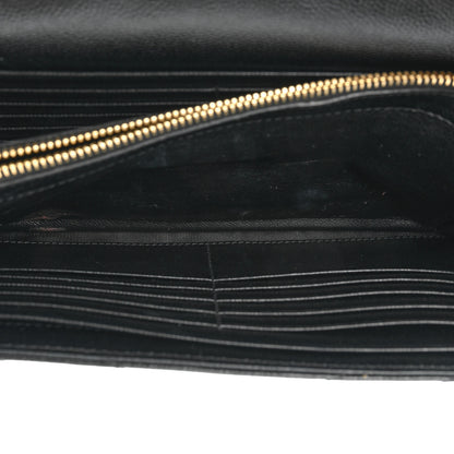 Saint Laurent Grain De Poudre Matelasse Chevron Monogram Chain Wallet Black 5 of 17