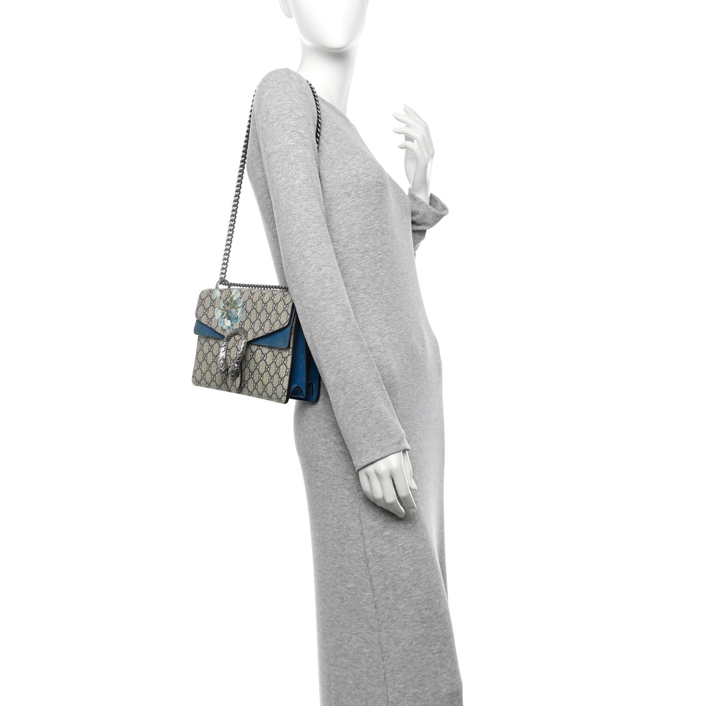 GG Supreme Monogram Blooms Small Dionysus Shoulder Bag Beige Navy Vintage Blue