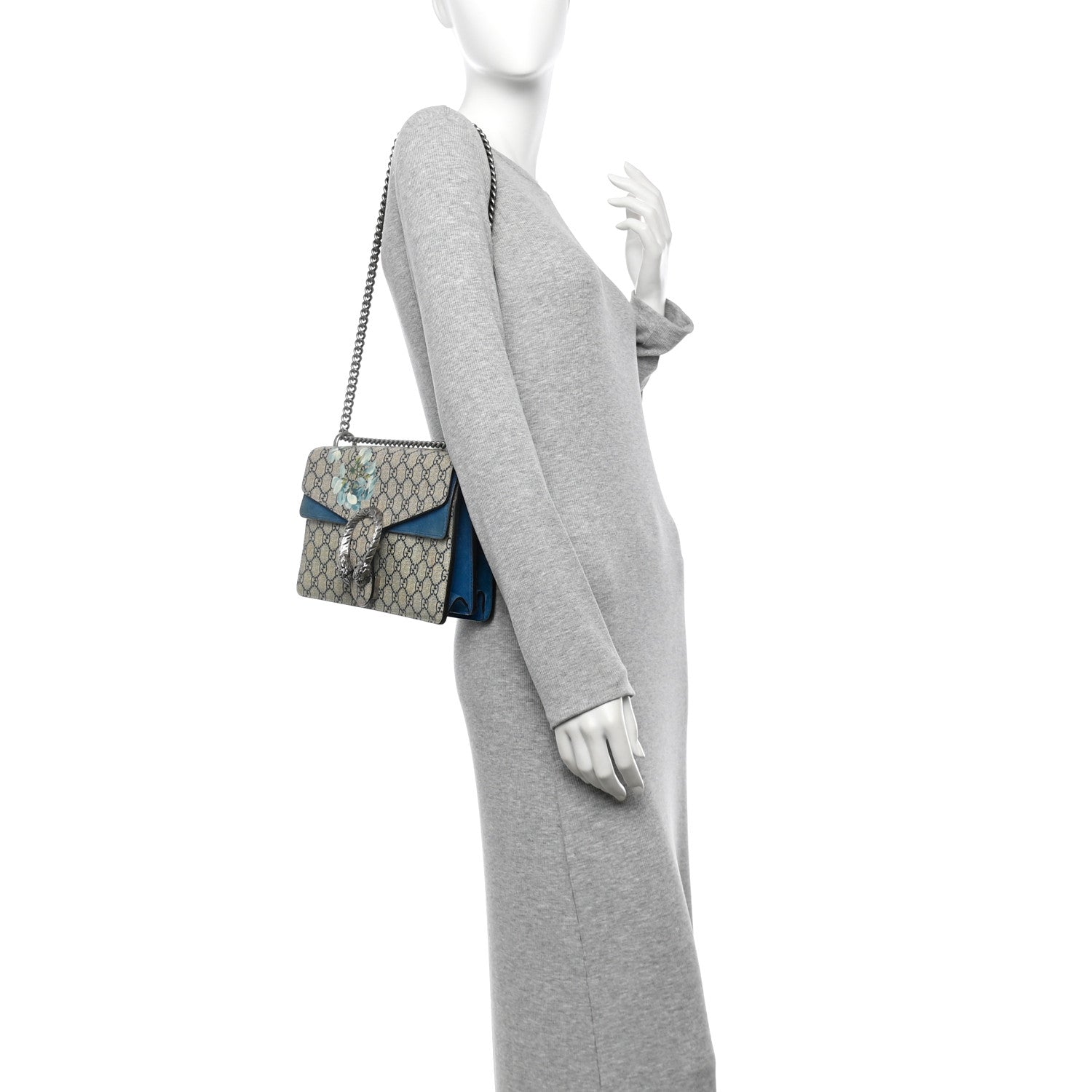 Gucci GG Supreme Monogram Blooms Small Dionysus Shoulder Bag Beige Navy Vintage Blue 3 of 19