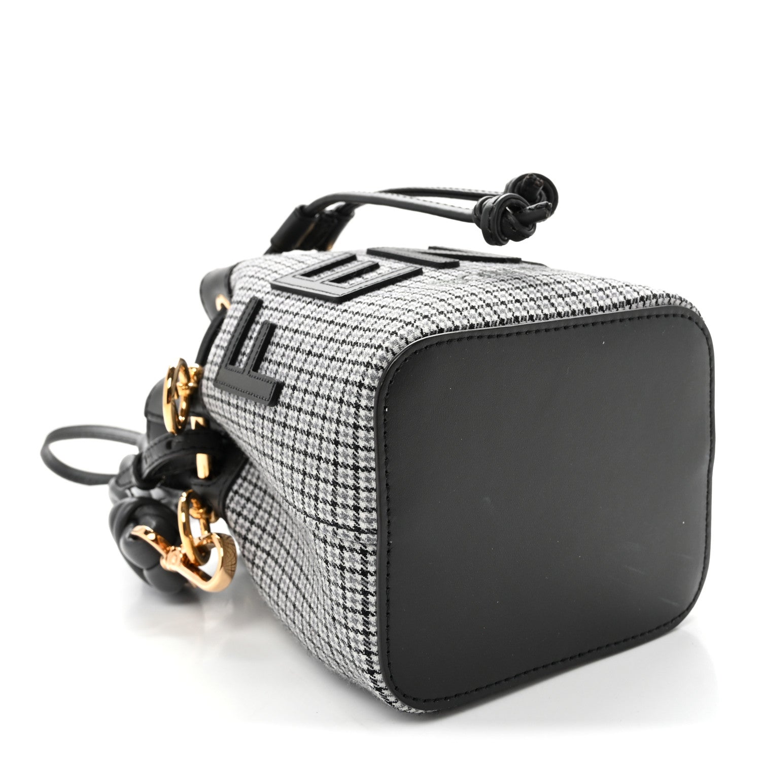 Fendi Wool Vitello Grace Small Houndstooth Mini Mon Tresor Bucket Bag Grigio Anthracite 4 of 10