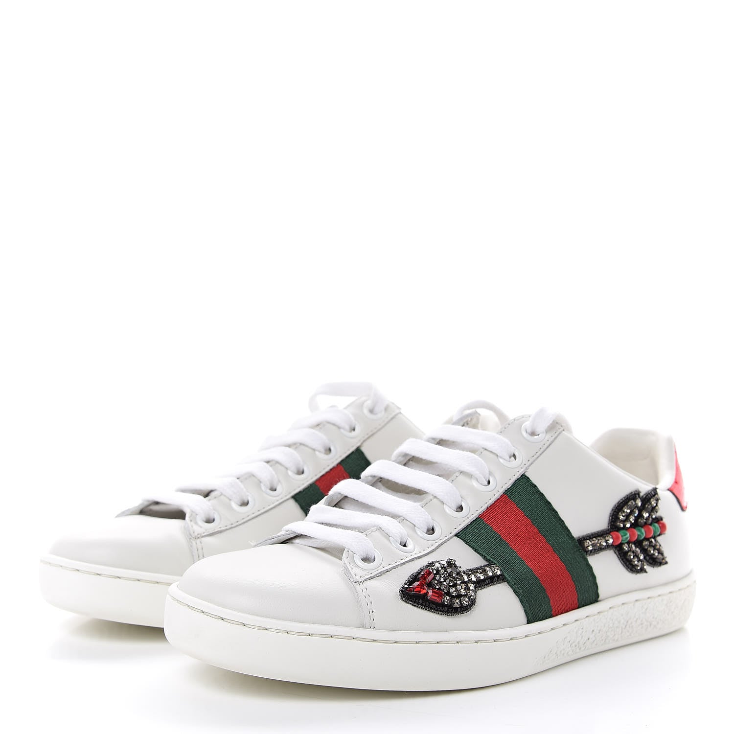 Gucci Calfskin Web Studded Womens Arrow Ace Sneakers 34 White 3 of 10