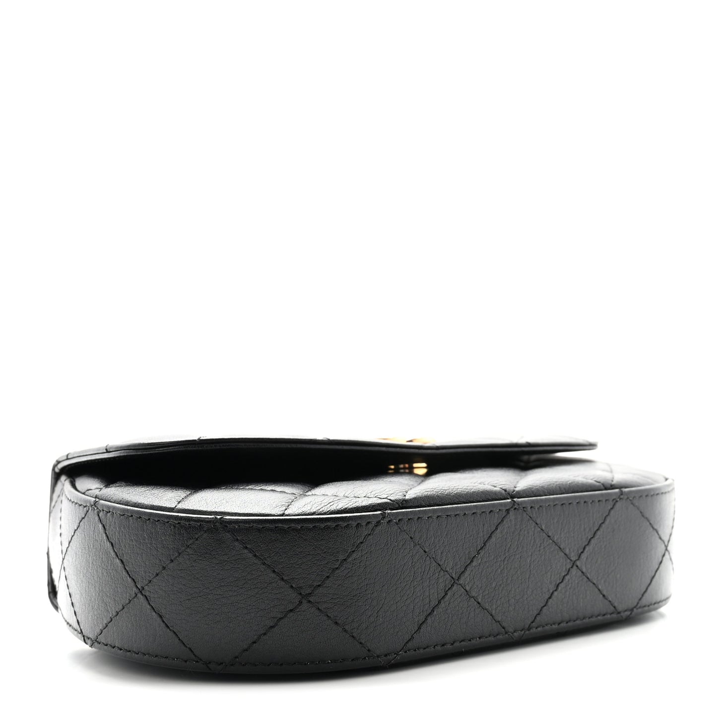 Shiny Aged Calfskin Quilted Top Handle Clutch With Chain Black