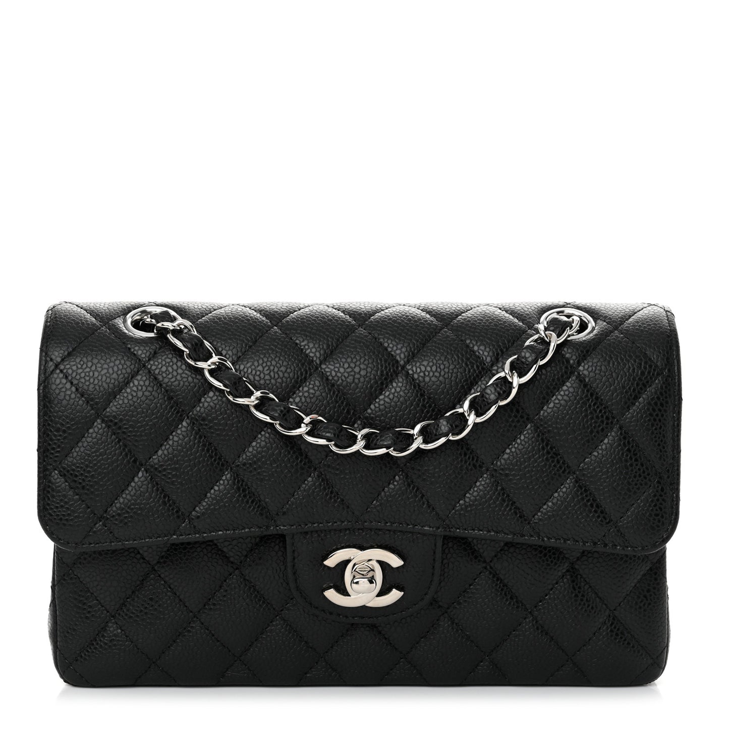 Caviar Quilted Small Double Flap Black