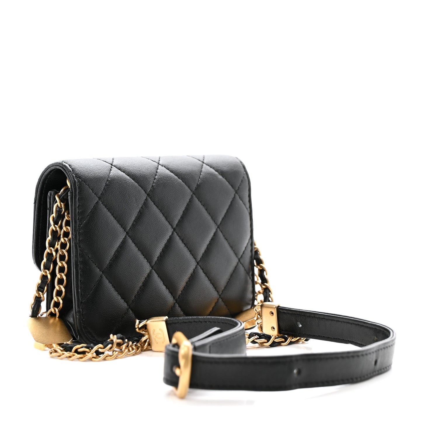 Lambskin Quilted CC Enamel Mini Belt Bag Black