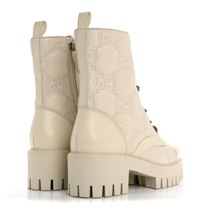 Gucci Cordovan Lux Nappa GG Matelasse Lace Up 60mm Combat Boots 39 Milk White 5 of 11