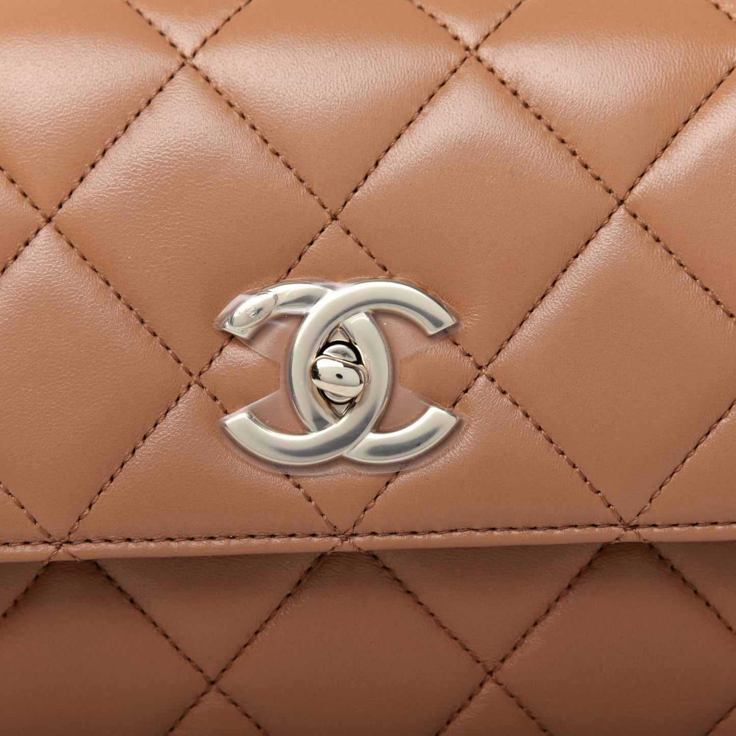 Lambskin Quilted Small Trendy CC Flap Dual Handle Bag Camel