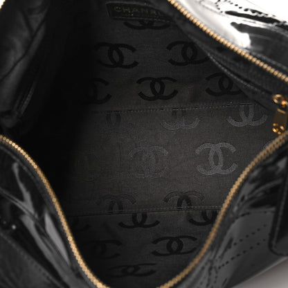 Chanel Patent Perforated Camelia Hobo Black 5 of 11