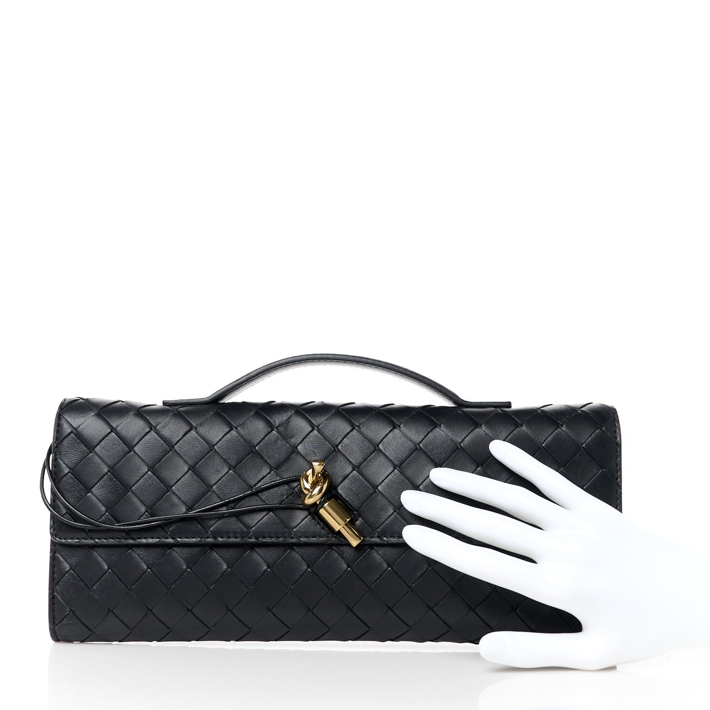 Nappa Intrecciato Long Andiamo Top Handle Clutch Black