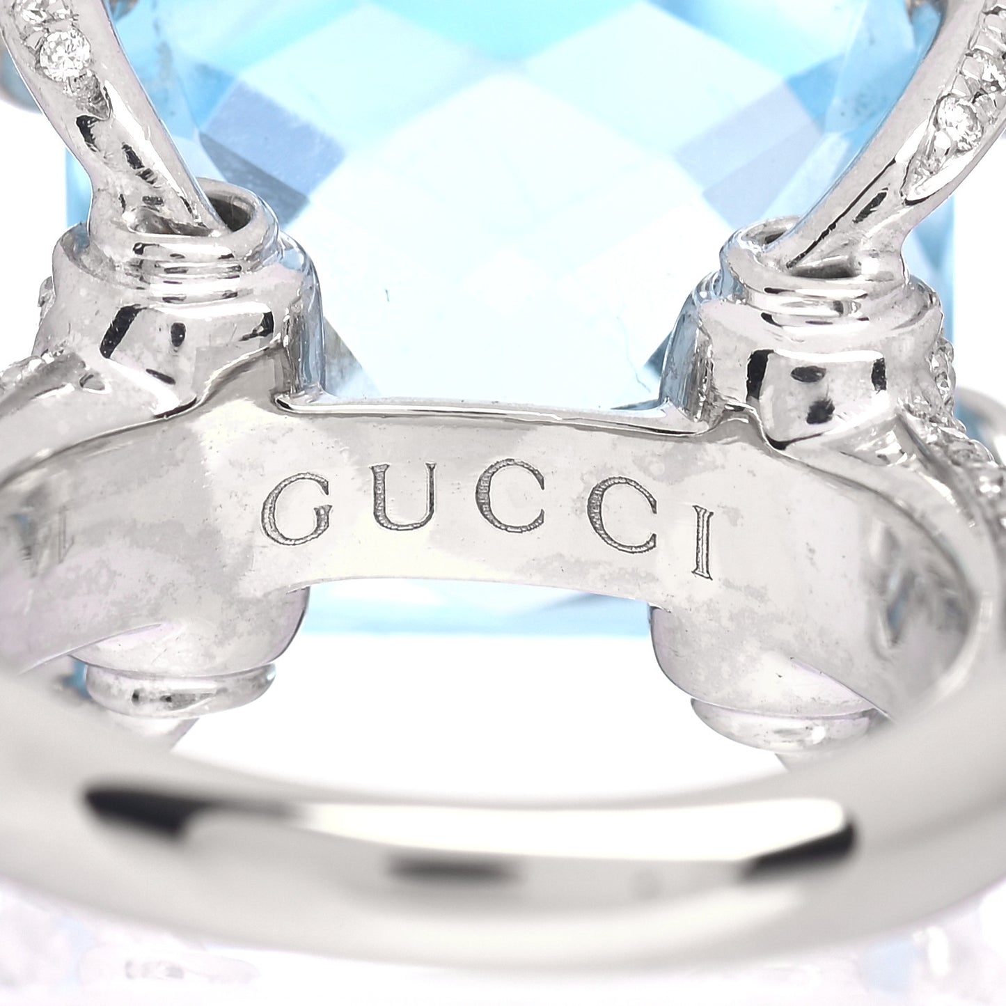 18K White Gold Diamond Blue Topaz Pave Horsebit Ring 53 6.5