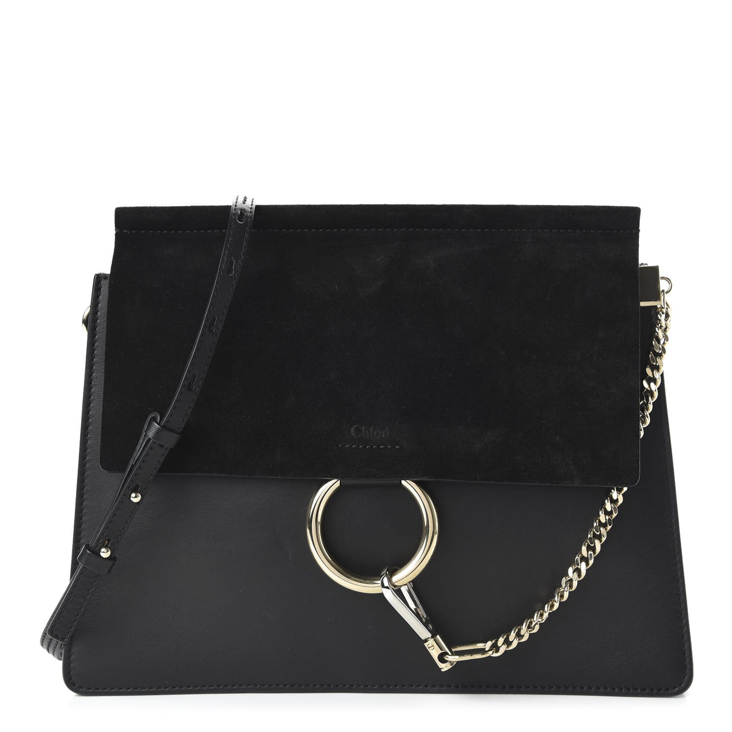 Suede Calfskin Medium Faye Shoulder Bag Black