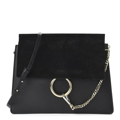 Chloe Suede Calfskin Medium Faye Shoulder Bag Black 1 of 10