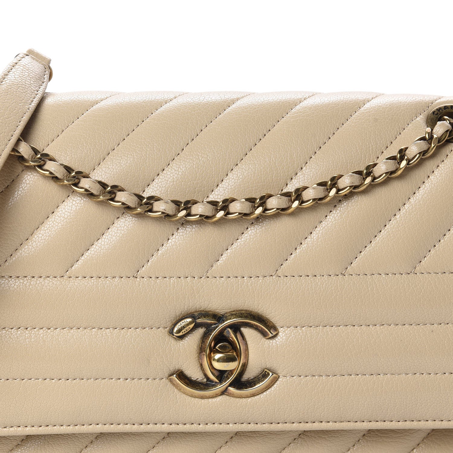 Chanel Shiny Goatskin Diagonal Quilted Small Flap Beige 10 of 10