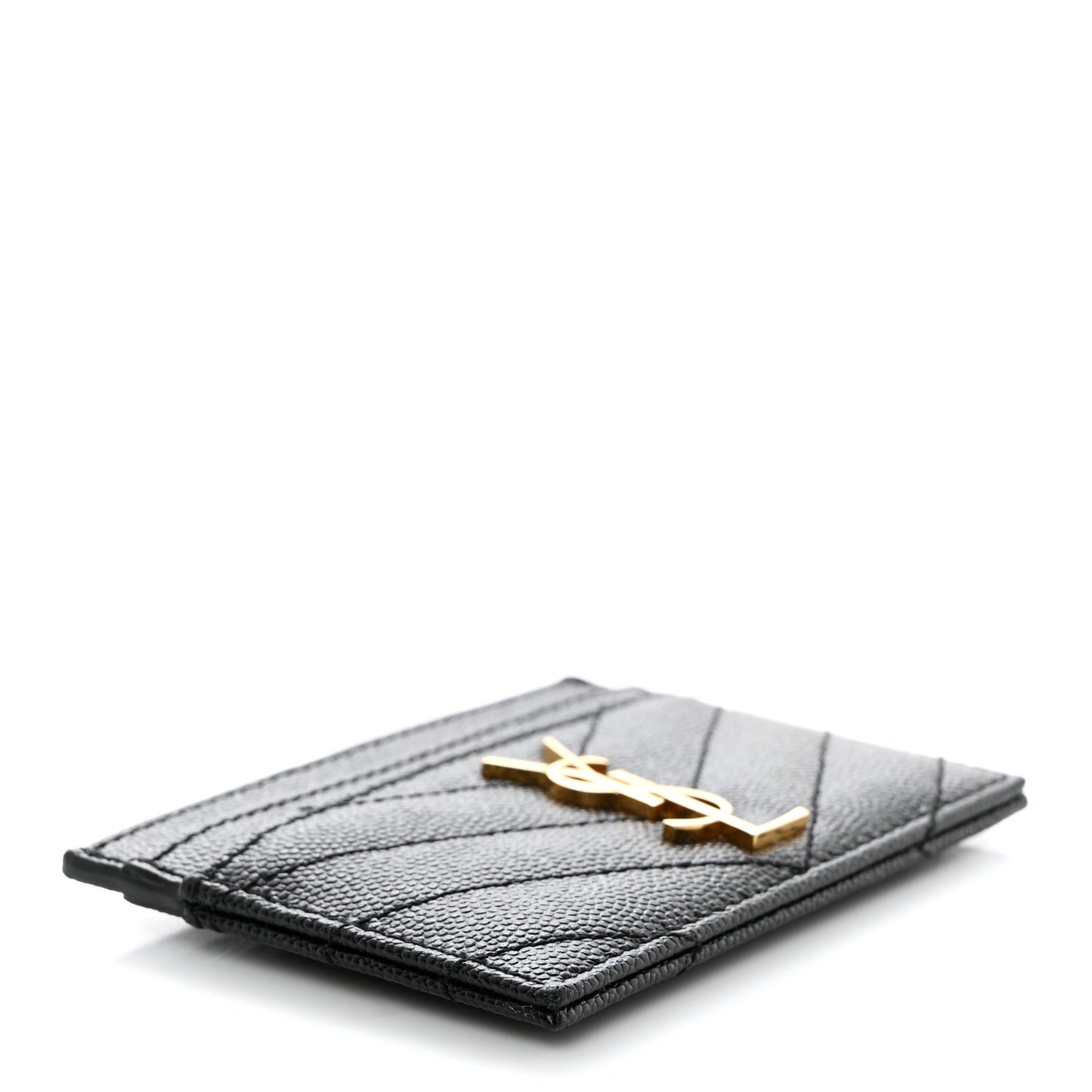 Grain De Poudre Matelasse Chevron Monogram Credit Card Case Black