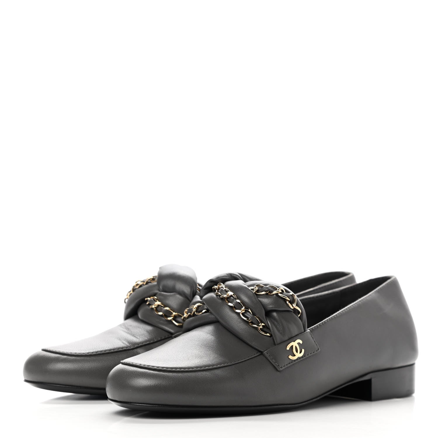 Chanel Lambskin CC Braided Chain Loafers 37 Grey 3 of 9