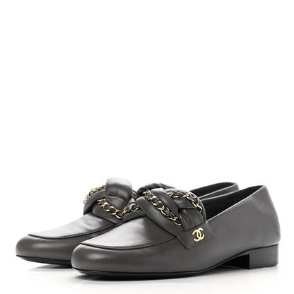 Chanel Lambskin CC Braided Chain Loafers 37 Grey 3 of 9