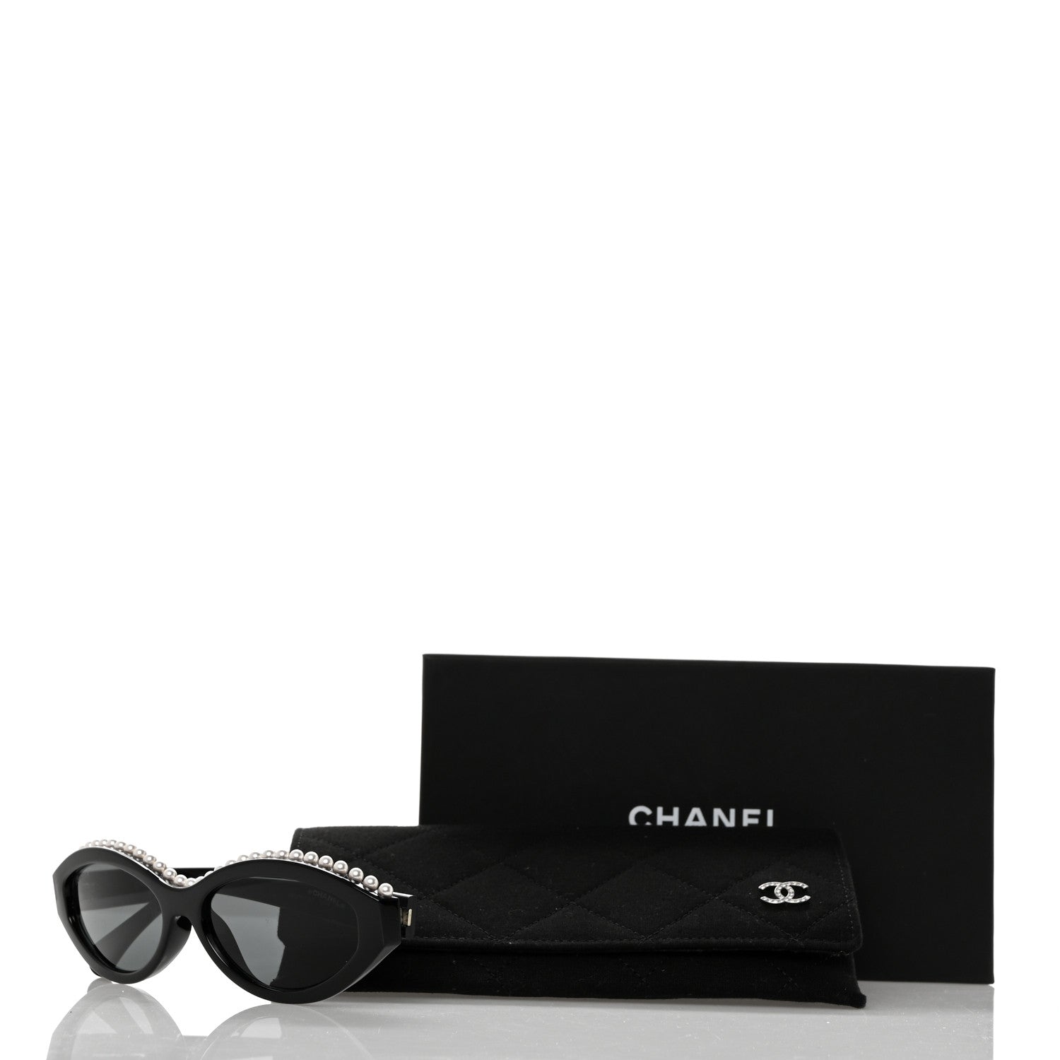 Chanel Acetate Pearl Oval Sunglasses S0114 Black 8 of 8