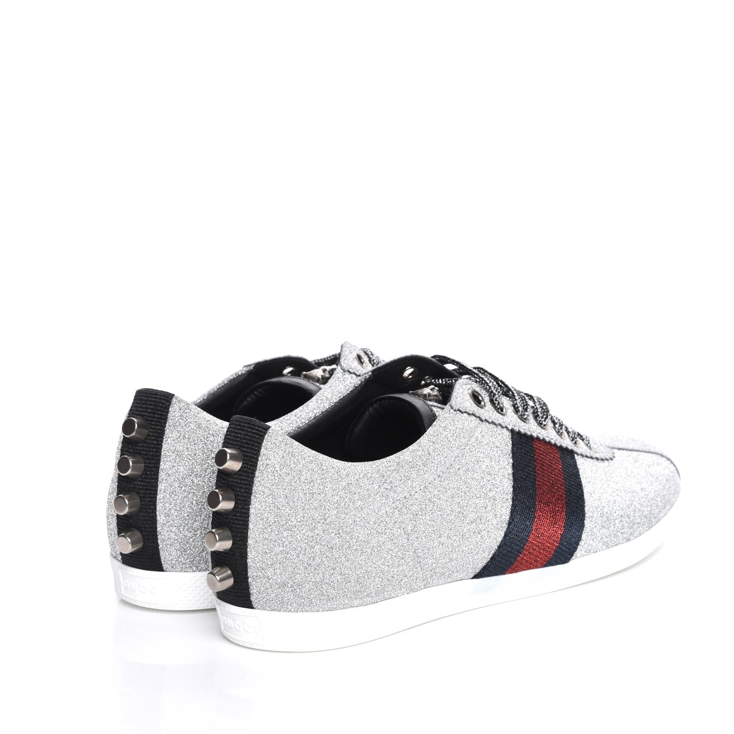 Glitter Fabric Studded Web Sneakers 38.5 Silver