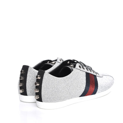 Gucci Glitter Fabric Studded Web Sneakers 38.5 Silver 4 of 12