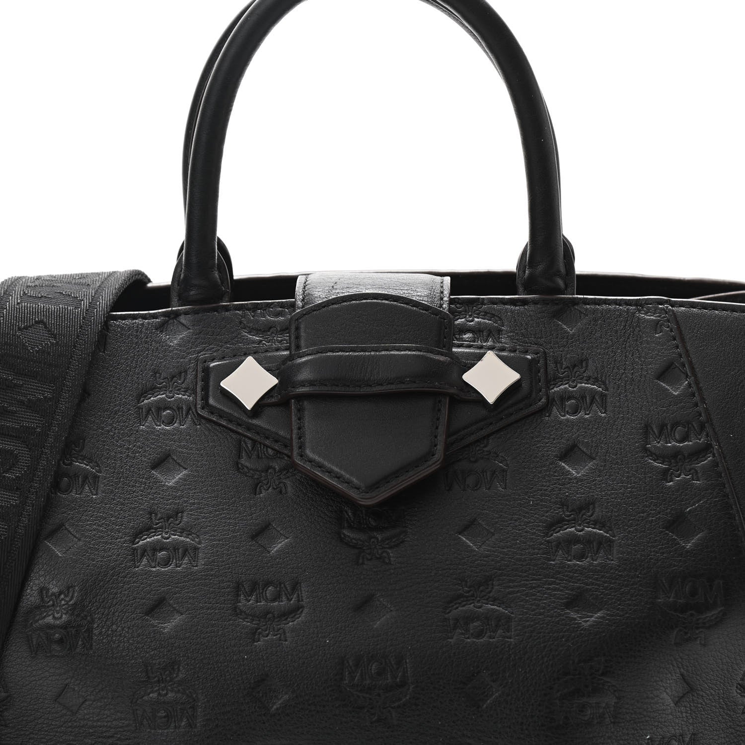 MCM Calfskin Ottomar Monogram Medium Essential Tote Black 7 of 9