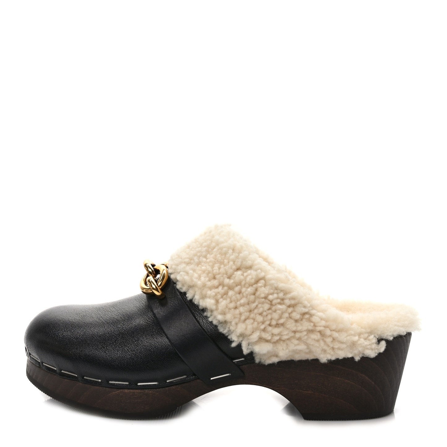 Calfskin Shearling Toff 15 Clogs 37.5 Black